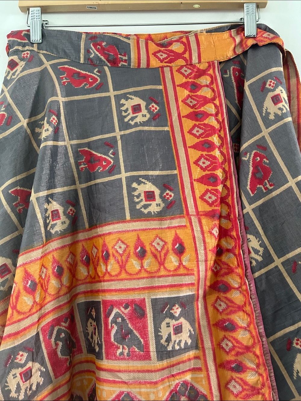 Unbranded Bohemian Silk? Wrap Maxi Skirt Mixed Media Aztec Print Summer Festival - Picture 2 of 11